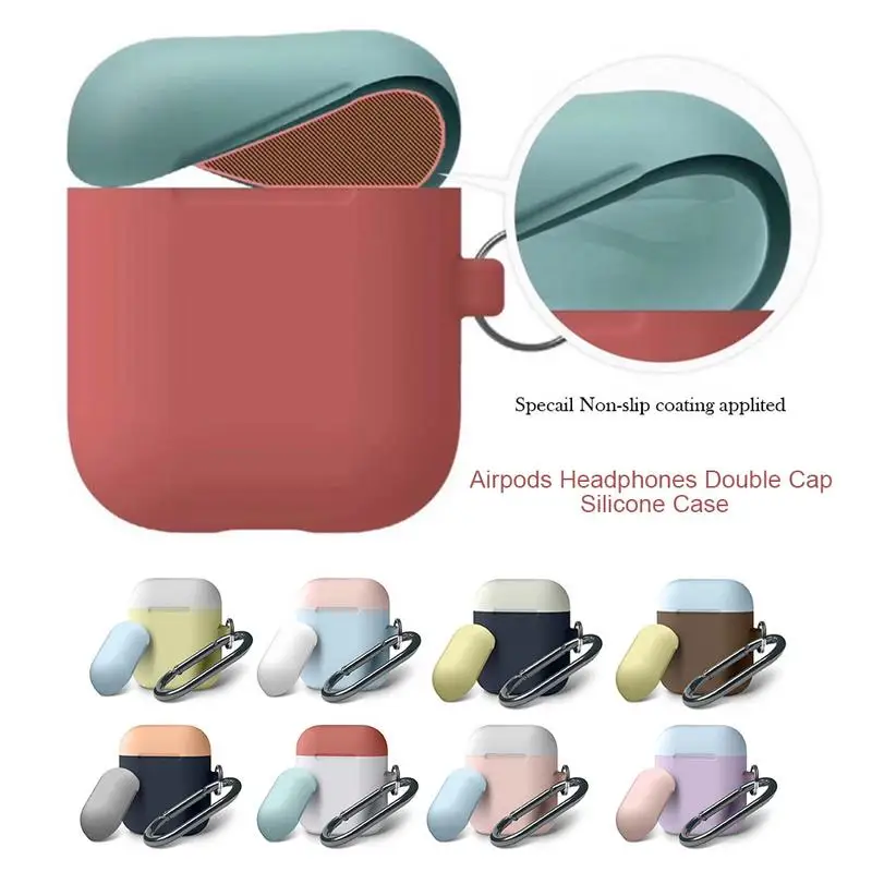 

New Double Cap Silicone Case For Airpods Headphones Wireless Bluetooth Headphones Dust-proof Soft Shell For Airpods Gift