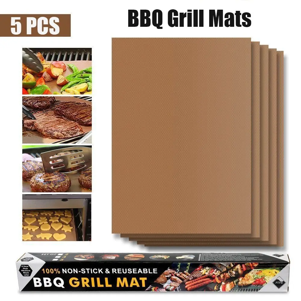 

5pcs Copper Grill Mat BBQ Pad Non-Stick Reusable Barbecue Mat Cooking Baking Copper Sheets for Gas/Charcoal/Electric Grill