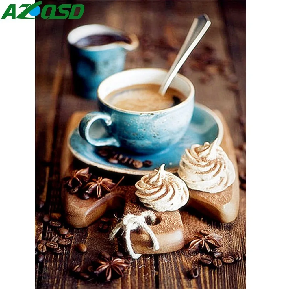 

AZQSD Diamond Painting Coffee Pattern Full Square Diamond Embroidery Needlework Rhinestone Diamond Mosaic Cross Stitch Decor