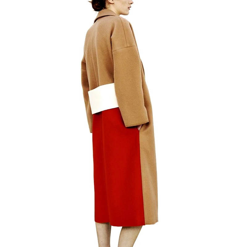 

AEL Woolen Overcoat Woman Split Joint Camel Wool Topcoats Women Lapel Long Coat Winter Hight Quality Femme Clothing