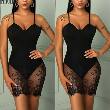 

Hot Sale Women Bandage Bodycon Sleeveless Evening Party Lace Solid ummer V-neck Club Short Rompers