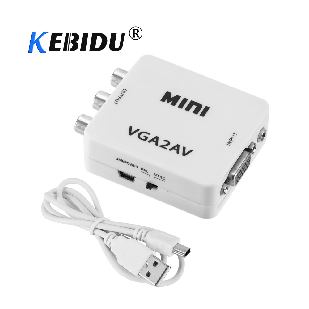 KEBIDU Новый преобразователь VGA AV RCA + 3 5 мм аудио VGA2AV/CVBS адаптер для ПК на ТВ HD