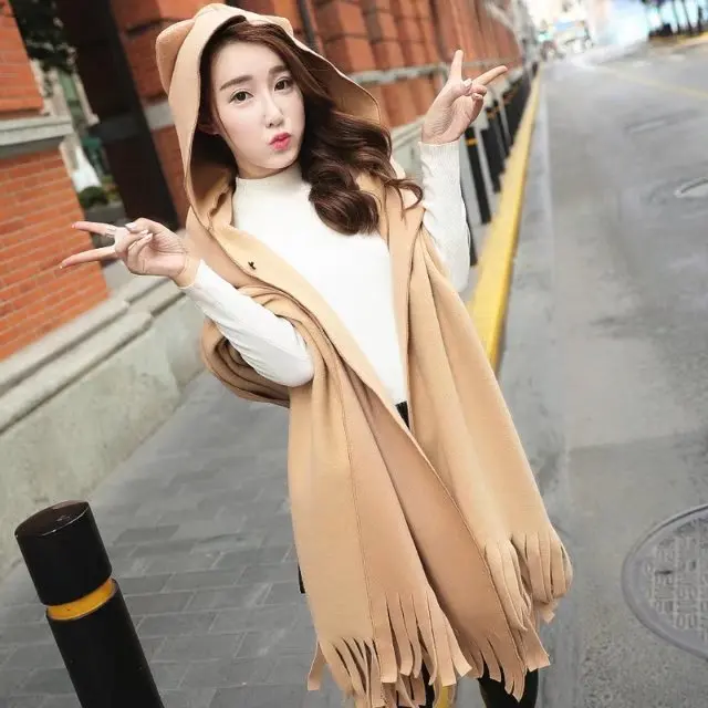 Price 2018 Autumn And Winter Bring Hat Keep Warm Cloak Loose Coat Woman Super Shawl Scarf Dual Purpose Thickening Tassels Cloak