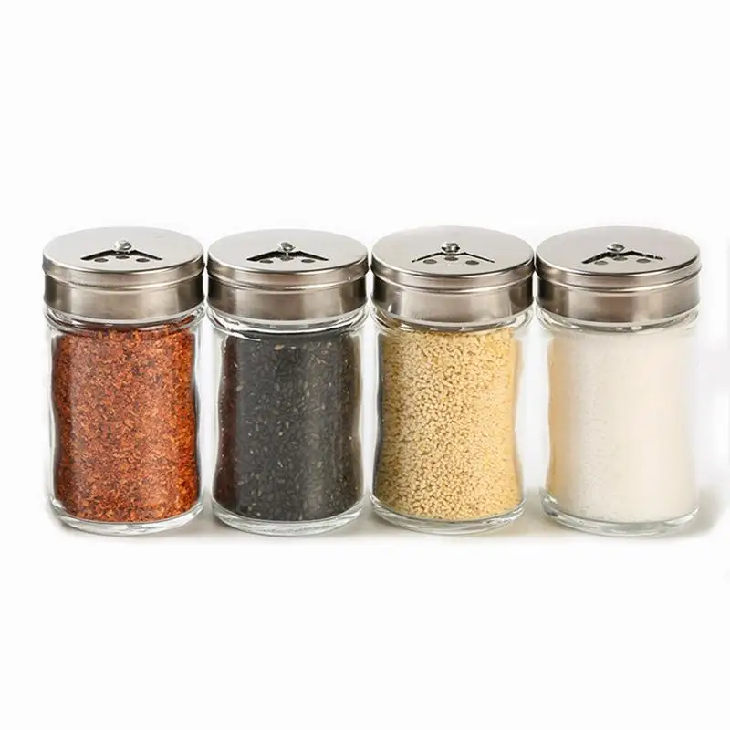 

1PC Stainless Steel Lid Condiment Pot Seasoning Bottle Glass Kitchen Supplies spice rack salt and pepper shakers jar container