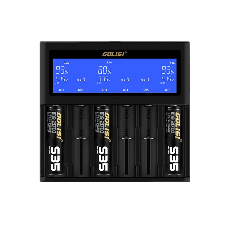 Golisi S6 UK plug 2A 1A 0.5A интеллектуальное зарядное устройство с ЖК-дисплеем для 18650 26650 20700
