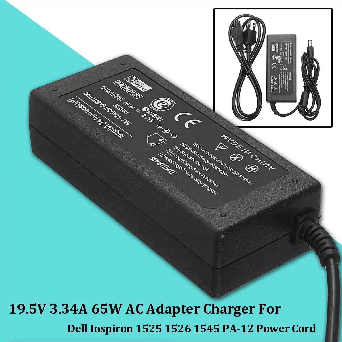 

Notebook Charger19.5V3.34A65W ForDellInspirons152515261545PA-12 Laptop Adapter Notebook Power Supply