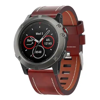 

ALLOYSEED Leather Adjustable Thread Wrist Watch Band Strap Bracelet Belt 26mm for Garmin Fenix 3 Fenix 5X Replacement