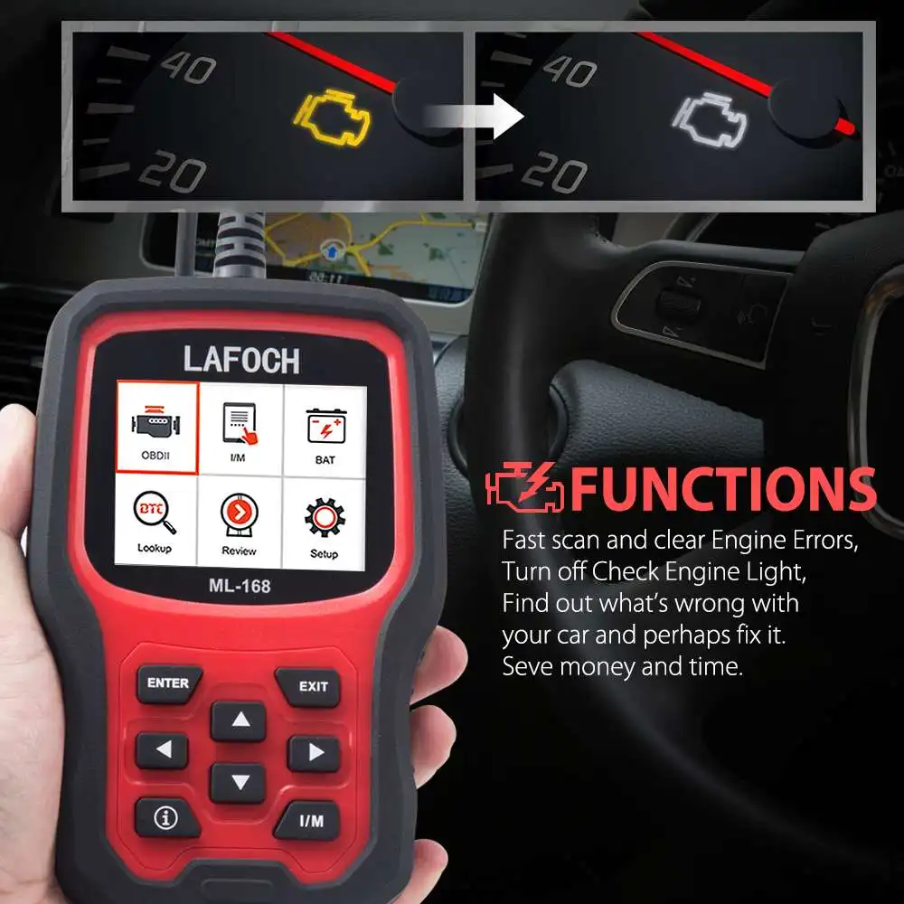 

OBDii Car Diagnostic Scanner Tool LAFOCH ML-168 OBD2 Auto Diagnostic Scanner OBD Engine Code Reader Support Multi Languages