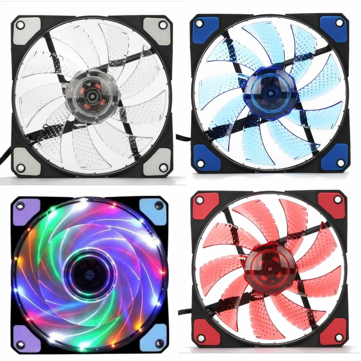 

120mm PC Computer 16dB Ultra Silent 15 LEDs Case Fan Heatsink Cooler Cooling w/ Anti-Vibration Rubber 12CM Fan