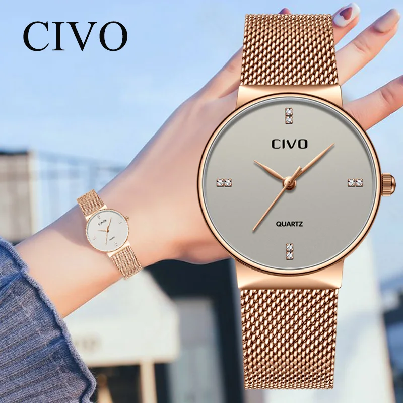 

CIVO Fashion Ladies Waterproof Mesh Strap Quartz Watches Top Brand Luxury Wrist Watches Clock Relogio Feminino Jam Tangan Pria