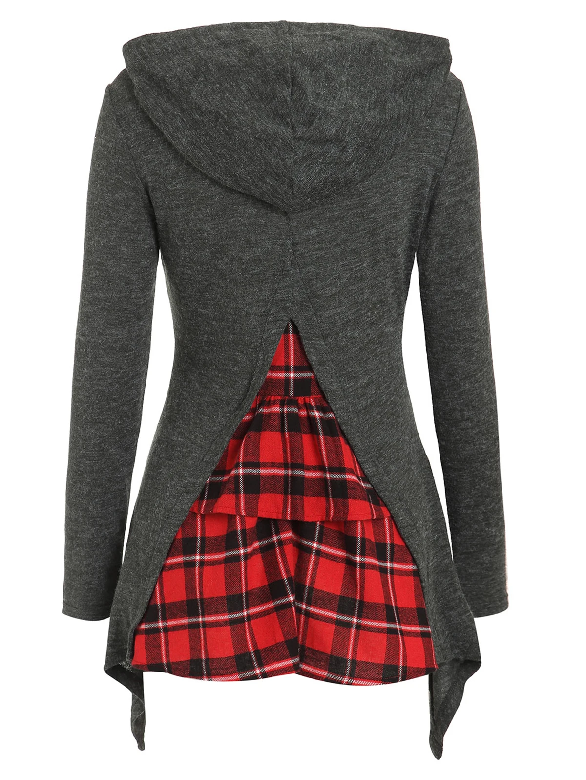 Женский трикотажный пуловер с капюшоном Wipalo Tartan длинными рукавами в клетку на