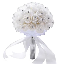 Букеты Свадебные розы с бриллиантами невесты букет невесты Искусственные цветы для Свадебная вечеринка(белый