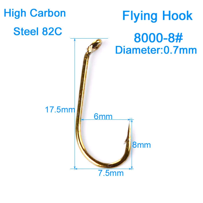 

200x/set Golden Fly Fishing Hook 8000-8# 12# 14# 16# Fishhook Freshwater Bass.