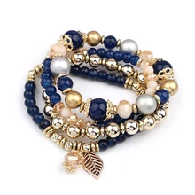 Бусины Кристалл Многослойные браслеты кисточкой ювелирные браслеты «листик» 4 шт./компл. для женщин