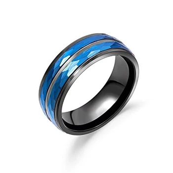 

2019 New Arrival 6mm/8mm Width Black Tungsten Rings Blue Plating Outside and Two Pieces Hammer Finished for Party Size 8-12