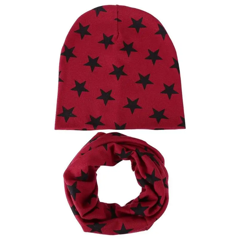 

2pcs/set Kids Baby Beanie Hat with Scarf Stars Print Winter Girl Boy Cap Set Hat Infant Warm Hats Scarves bonnet bebe fille