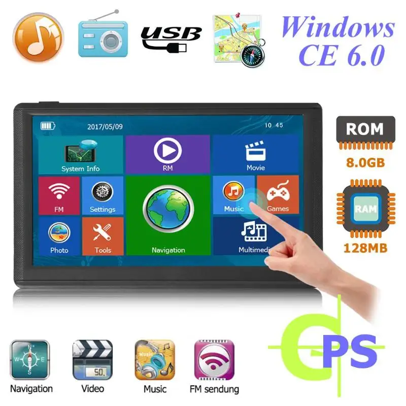 7 zoll Auto GPS Navigation 128 MB + 8 GB Automobil Navigator mit Asien Europa Nordamerika Australie