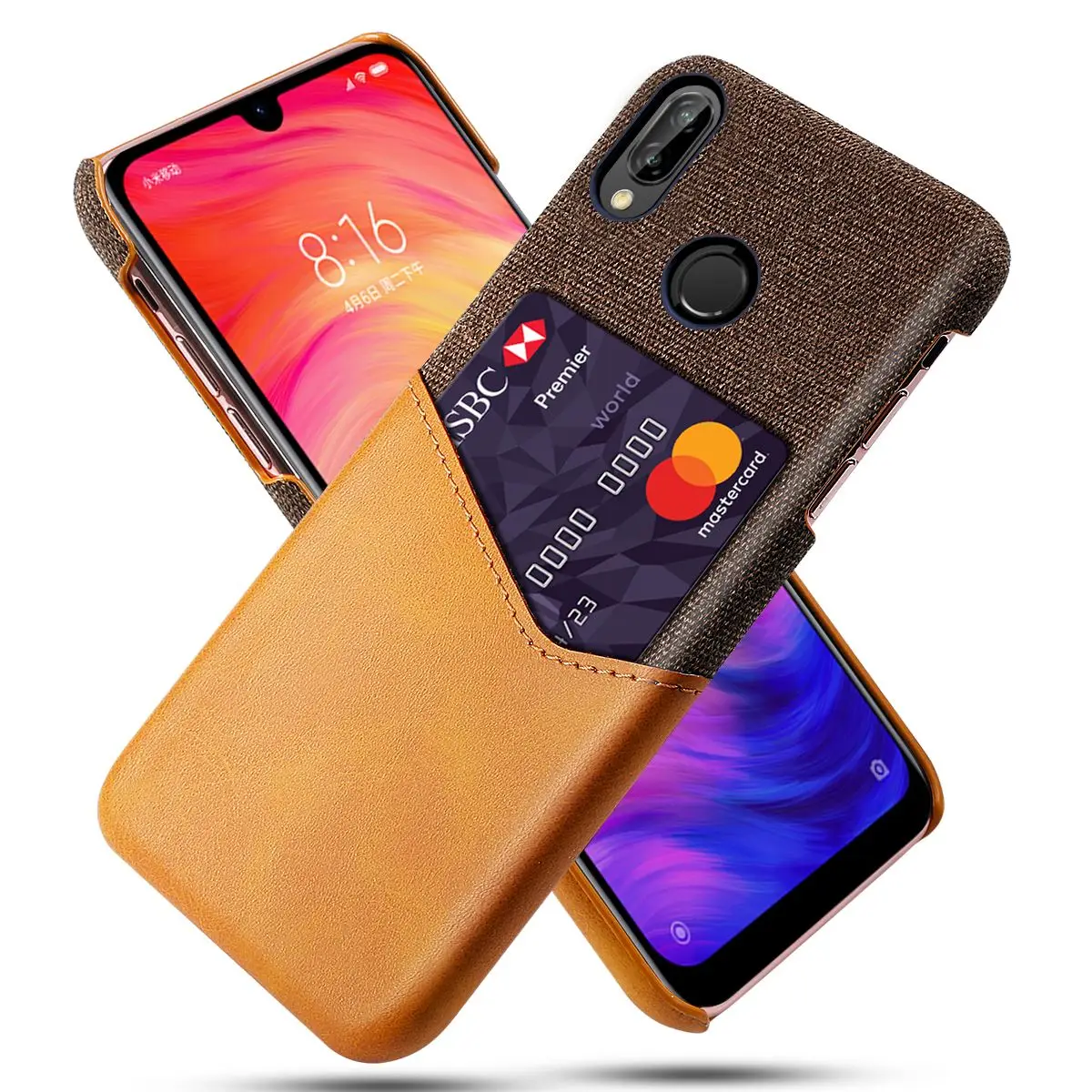 

for Xiaomi Redmi Note 7 Case PU Leather Soft Fabric Splicing Shockproof Case with Card Pocket Fundas for Xiami Mi 9 SE Explore