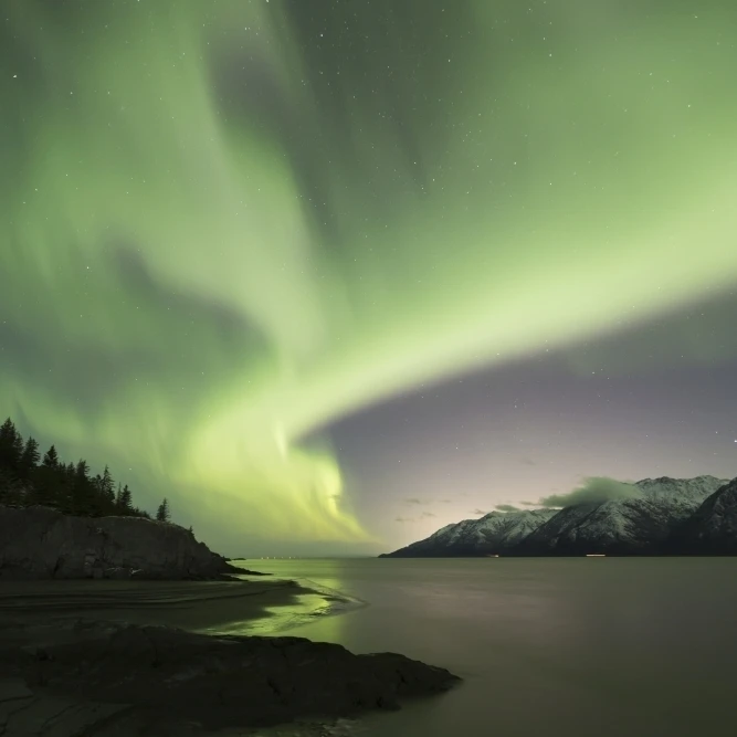 Aurora Borealis танцы над горами чугач и Turnagain Arm Kenai Peninsula Southcentral Alaska (24x38) | Дом сад