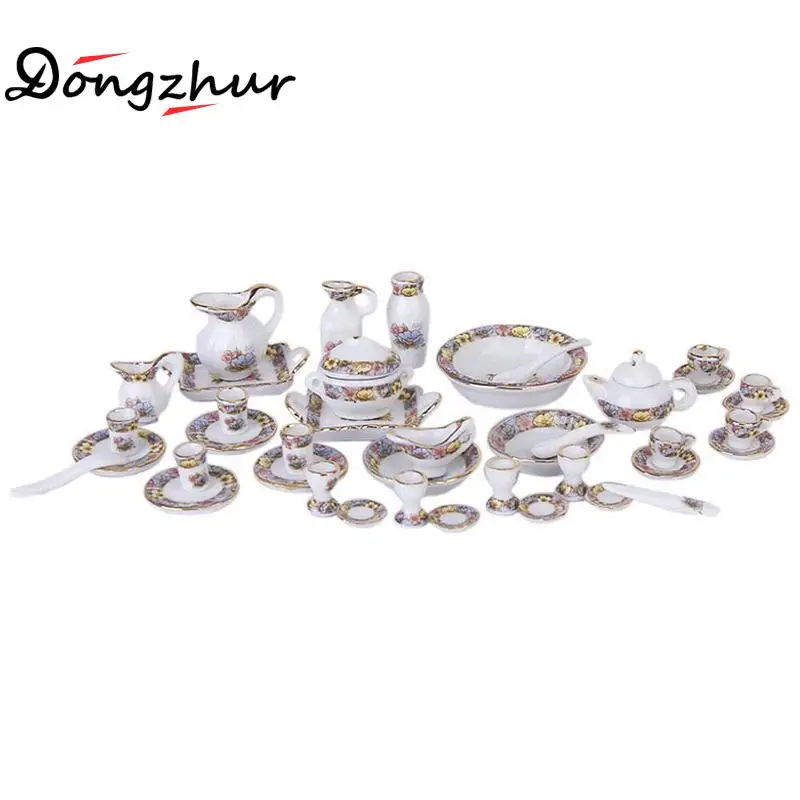 

DollHouse Accessories Miniatures Painted Pottery Teacups 40pcs/set 1/12 1/6 DollHouse Accessories Mini Ceramic Set Tableware