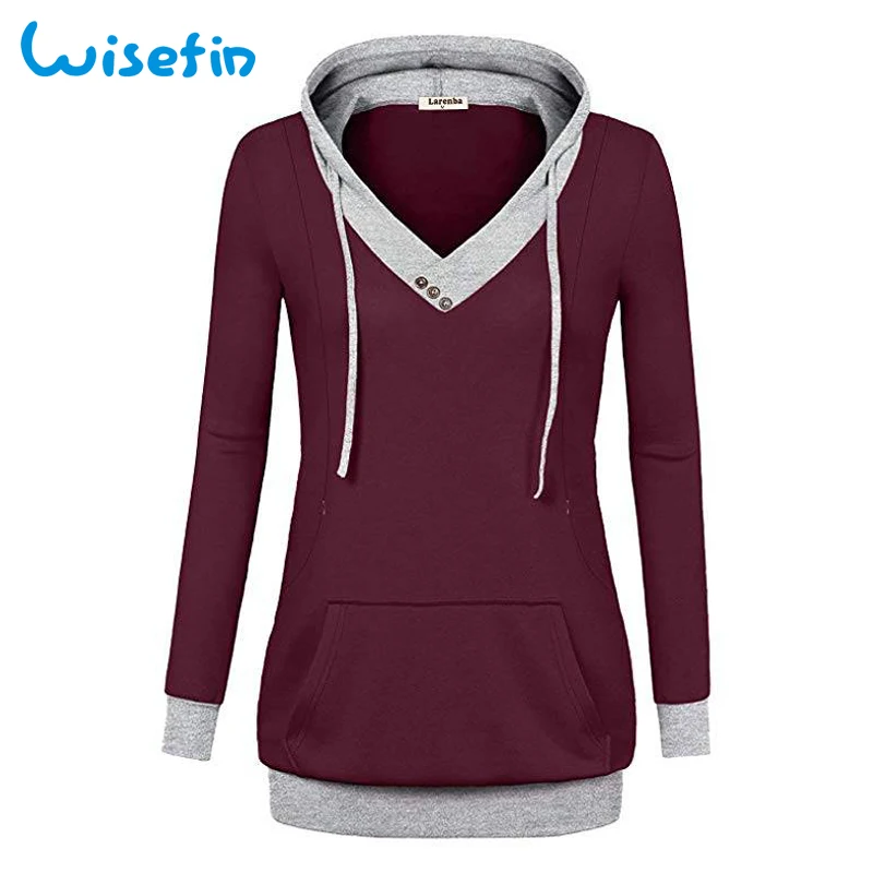 Wisefin Long Sleeve Nursing Top Pregnant Shirt Pocket Breastfeeding Clothes Hoodies Maternity Tops Pregnancy T Shirt Nursing Tee