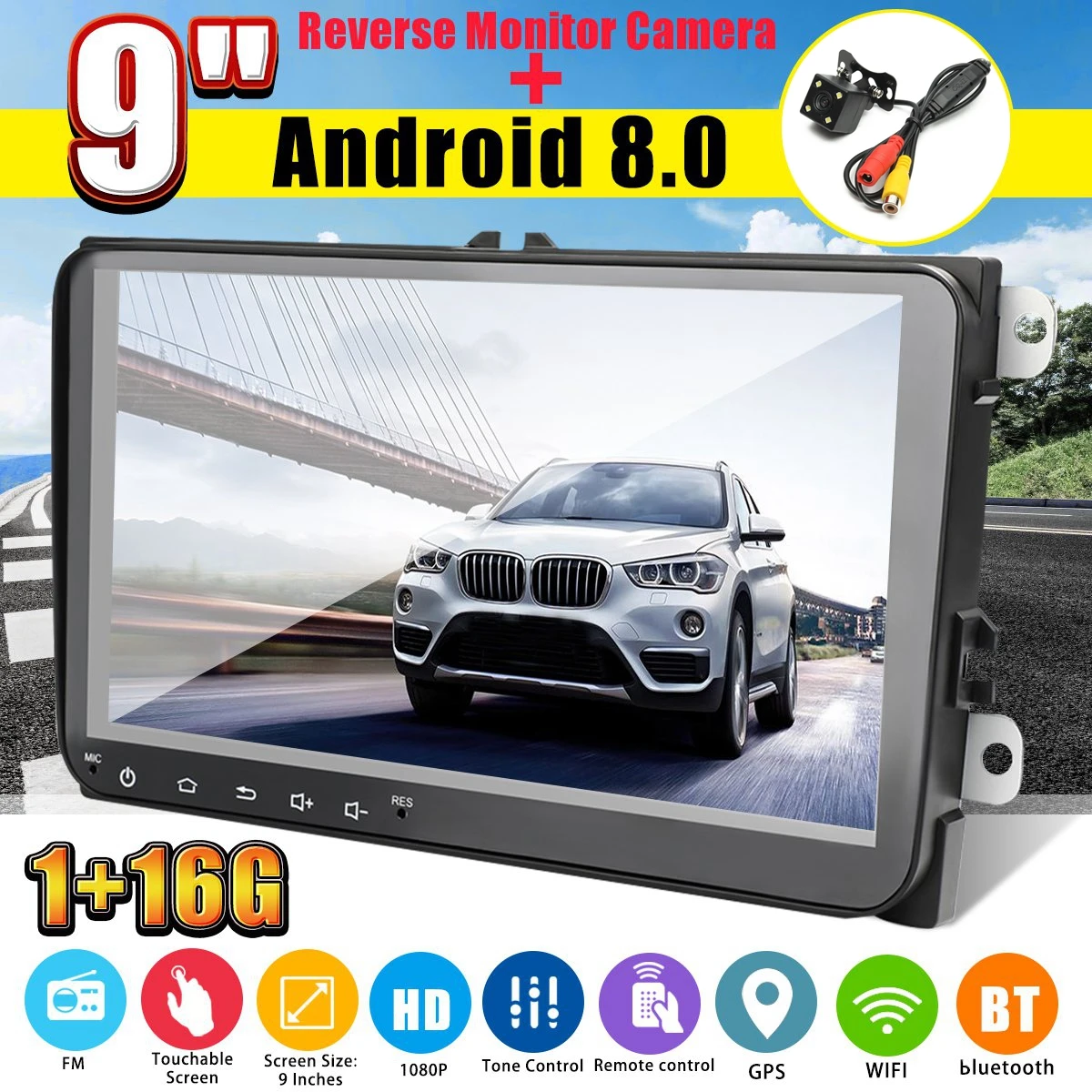 

9Inch 2 DIN for Android 8.0 HD FM Radio Stereo forTouch Screen GPS WIFI bluetooth Car MP5 Player For Volkswagen for VW for POLO