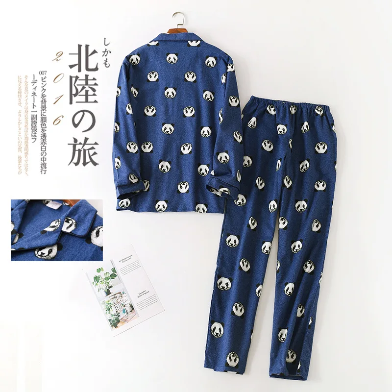 Пижама размера плюс, хлопок, Мужская зимняя пижама с длинным рукавом, брюки, ткань с начесом, пижамный комплект с принтом панды, пижама, набор, одежда для сна