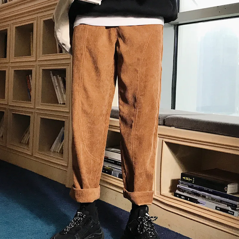 Осенние новые вельветовые брюки мужские модные ретро плюс бархатные теплые брюки мужские повседневные Прямые свободные хип-хоп брюки мужские спортивные штаны