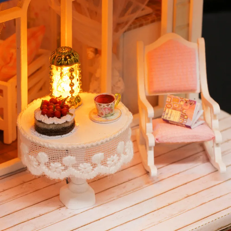 3D Wooden Miniature Dollhouse Music Toy Kit Simulation Bike Furniture Doll House Model Children DIY Assemble Toys With LED Light