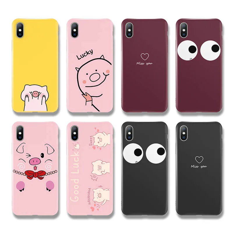 

Moskado Cartoon Phone Case For iPhone 7 8 6 6s Plus X XS Max Cute Pig Love Heart Big Eyes Cover For iPhone 5 5s SE Soft TPU Case