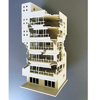 

Outland Ruined Building Model N Scale 1/144 White After War Damaged Building