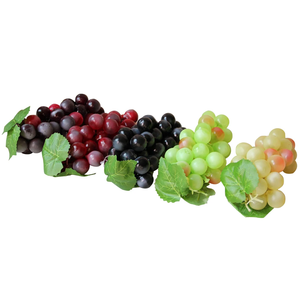 

5pcs Artificial Grapes Decorative Lifelike Reusable Simulation Fruits Fake Grapes Table Decoration Ornaments Photography Props