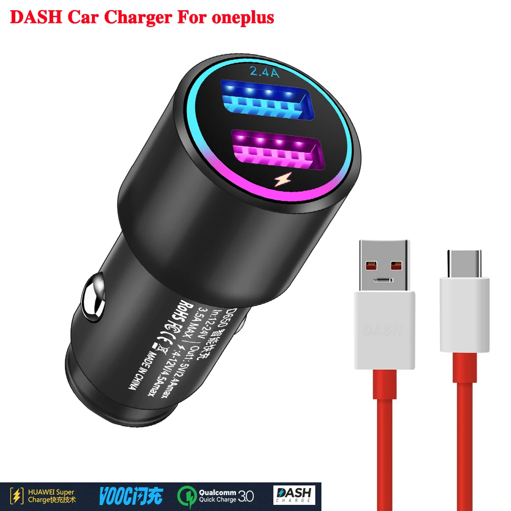 

Oneplus car flash charger adapter for oneplue 3 3T 5 5T 6 6T Mobile phone DASH car charger dash Fast charging cable