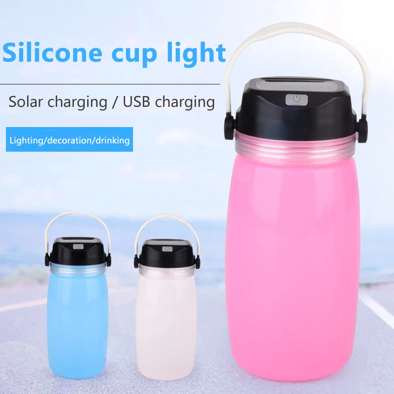 

Portable solar Lantern Tent Light LED silicone Emergency Waterproof Hanging Hook drift bottle cup night /camper/ riding light