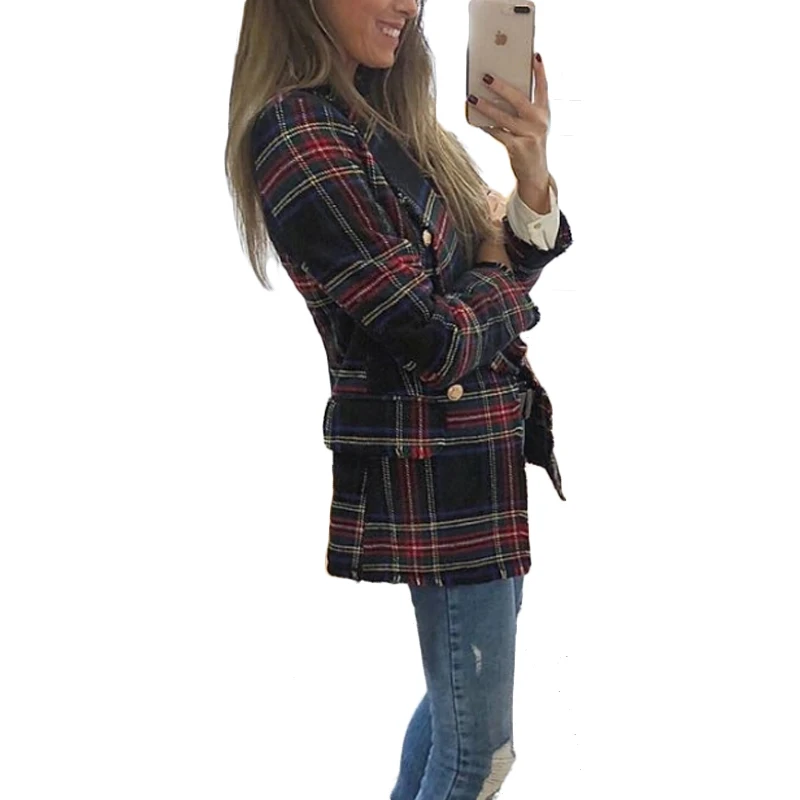 2019 Vintage Plaid Tweed Jacket Women Spring Streetwear Jackets Long Sleeve Coat Veste Femme Autumn Chaqueta Woman Clothes Tunic