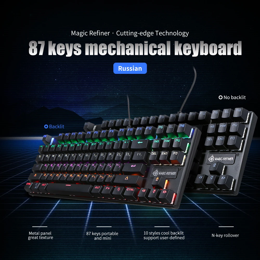 Механическая клавиатура MAGIC REFINER 87 клавиш игровая с синим переключателем