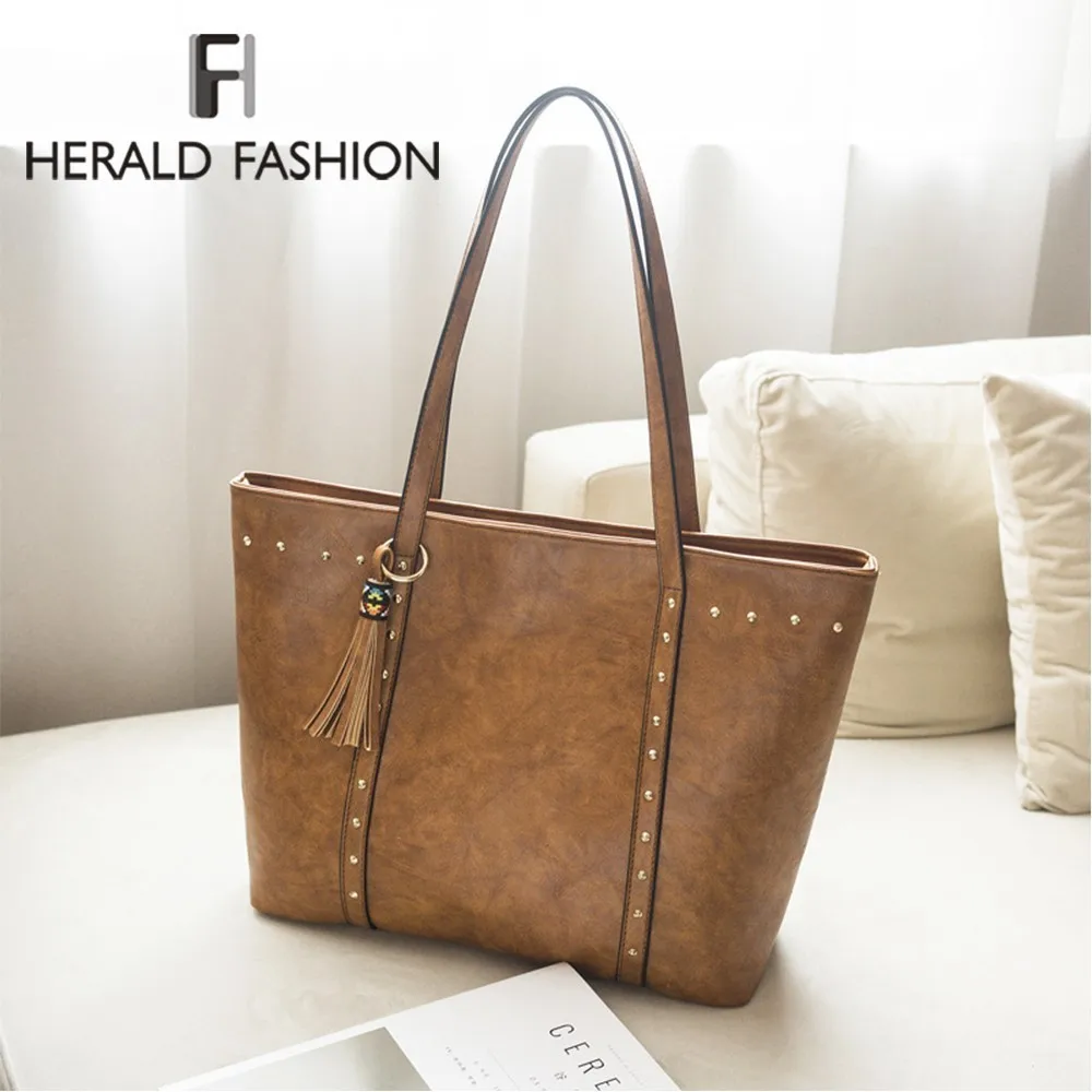 Herald Мода Большой ёмкость повседневное сумки на плечо для женщин кожа сумочки с бахромой кошельки ретро кисточкой шоппер Tote подарок Sac