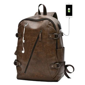 

Vintage Men Backpack PU Leather Luxury Laptop Backpacks Male Multi Function Shoulder Bags Large Capacity Notebook Travel Bag