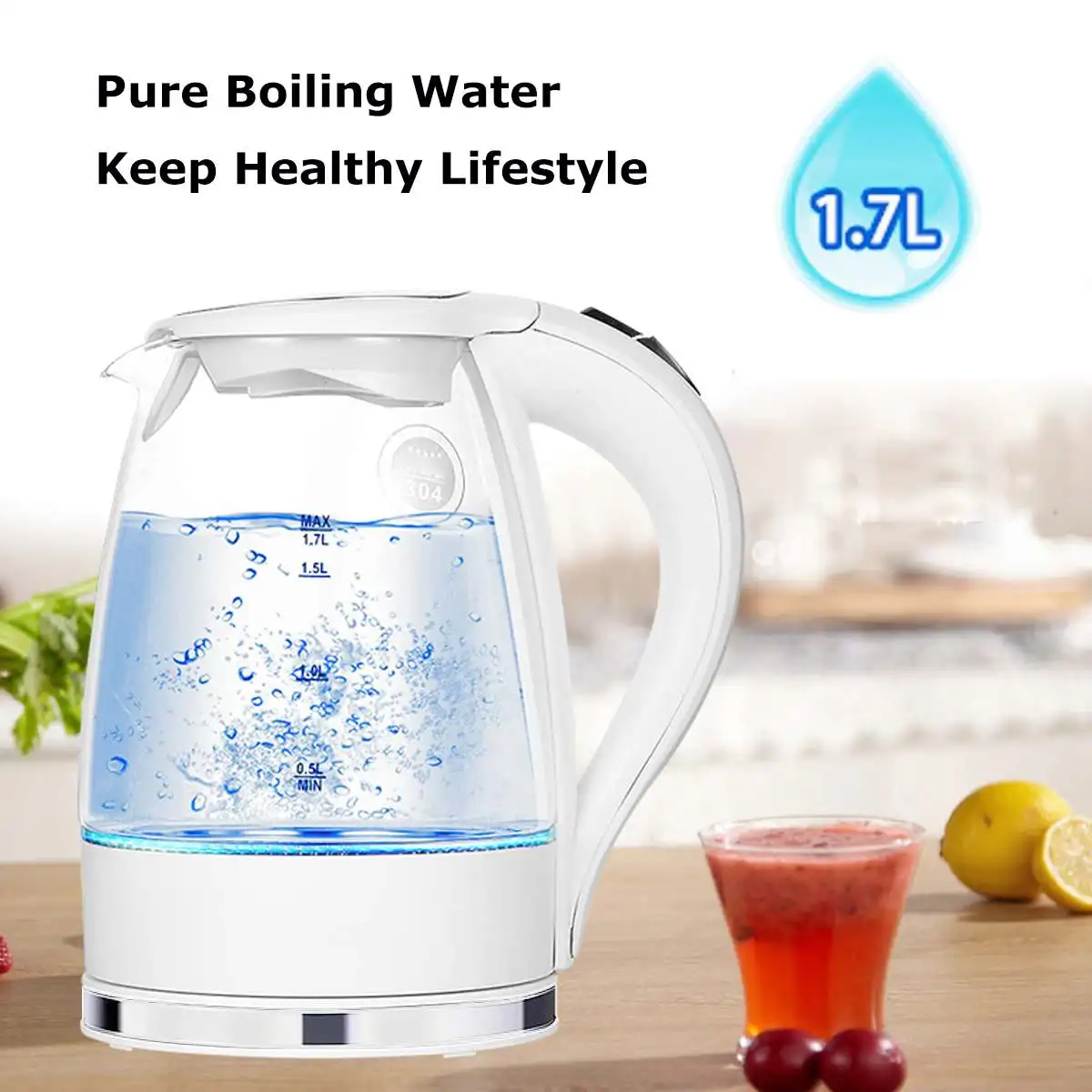Buy 1.7L 2200W Blue LED Illuminated Glass Kettle Electric Rapid Boil Cordless