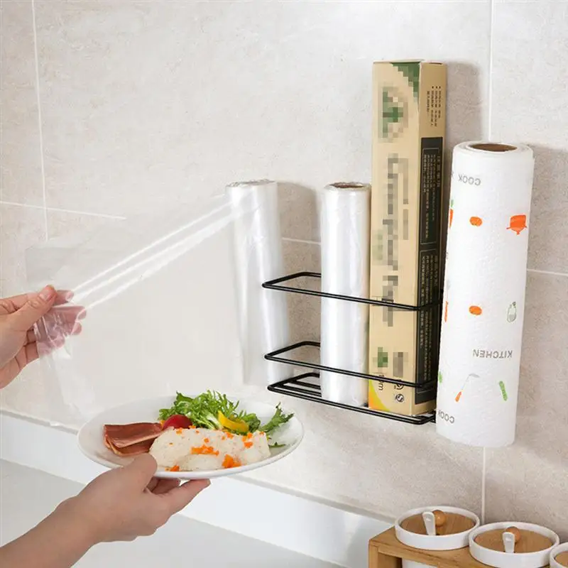 

Multilayer Kitchen Hanging Shelf Plastic Film Storage Rack Iron Refrigerator Side Wall Organizer Sidewall Fridge Holder (White)