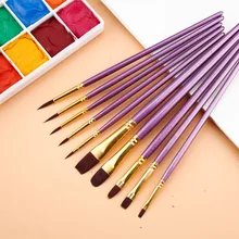 10 шт./лот, многофункциональная нейлоновая Акварельная кисть, разные головки, фиолетовая ручка, набор кистей для масляной краски, товары для рукоделия