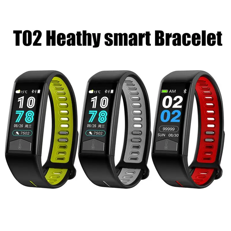 

T02 Smart Bracelet Unisex Body Temperature ECG Heart Rate Blood Pressure Blood Oxygen Multifunction Waterproof Sleep Monitoring