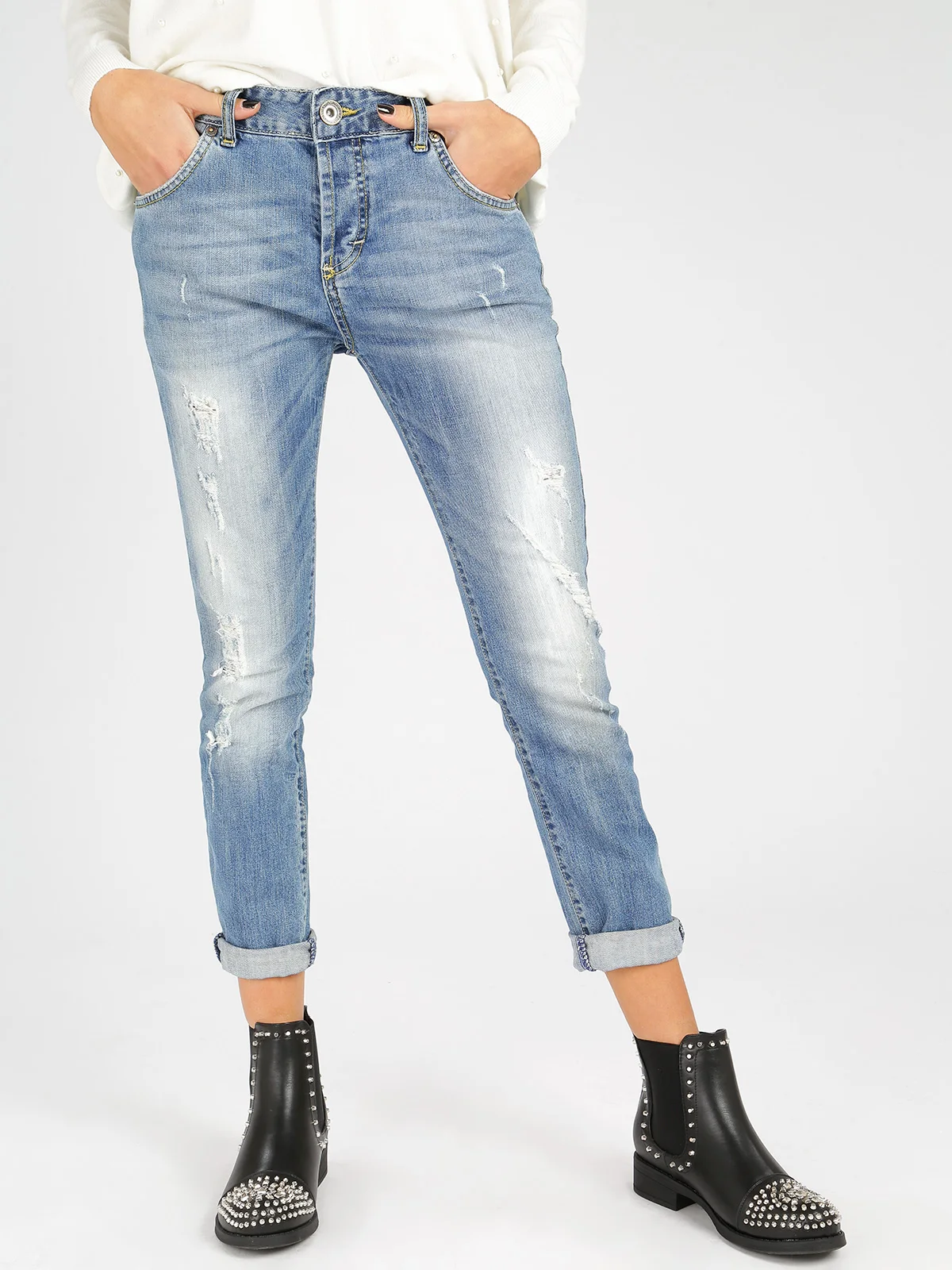 Jeans washed out with tearin Jeans from Women's Clothing on Aliexpress