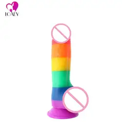 Loaey ОГРОМНЫЙ пластик пенис Радуга большой анальный длинный фаллоимитатор с всасывания секс игрушки товары для женщины для эротических игр