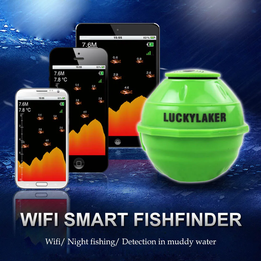 محظوظ FF916 أسلم سونار اللاسلكية WIFI صياد السمك 50 M/130ft سمك البحر كشف مكتشف ل IOS الروبوت واي فاي Fishfinder + سيارة تهمة