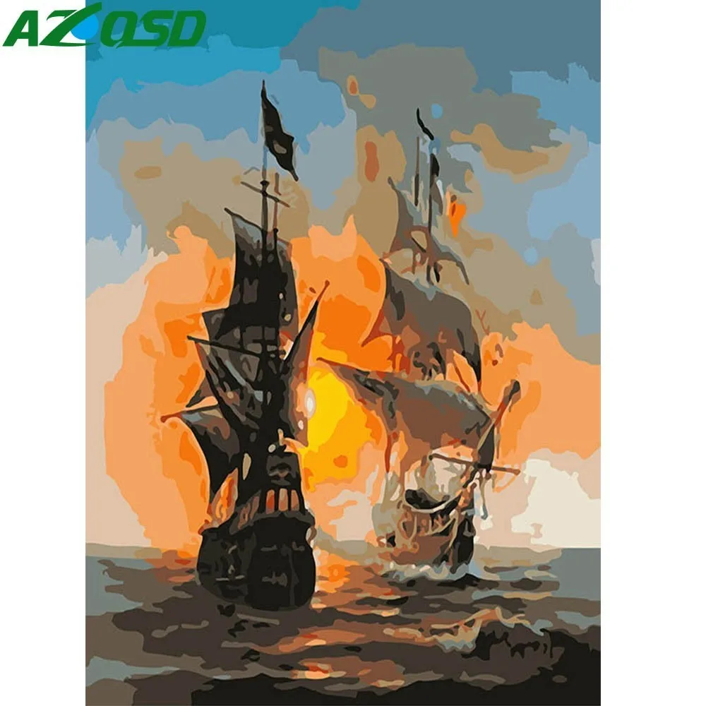 

AZQSD DIY Oil Painting Sailboat Painting By Numbers Ship Home Decor Paint Canvas Picture Hand Painted Modern K182