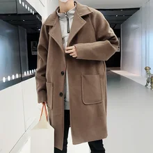 Весна и лето новая мужская Молодежная японская версия Харадзюку стиль пара свободные повседневные длинные шерстяные пальто M-2xl