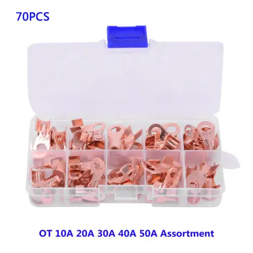 

70x Car Open Barrel Copper Ring Lug Terminal Wire Crimp Connector Assortment Kit