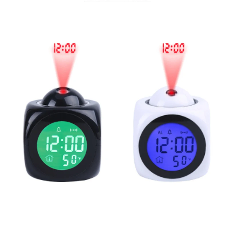

Time Digital Alarm Clock Projection LED Display English Voice Report Prompt Thermometer One-button Timing Snooze Alarm Function