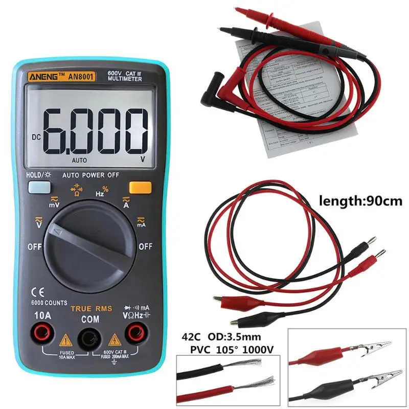 

ANENG Digital Multimeter 6000 Counts Auto Ranging AC/DC Voltage Meter Flash Back light Ammeter Voltmeter Ohm Meter